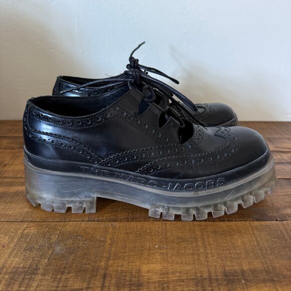 MARC JACOBS Womens Black Ghillie Brogues Leather Oxfords Shoes 39 - Picture 3 of 8